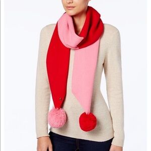 NWT Kate Spade ♠️ color block muffler scarf red and pink with Pom Pom